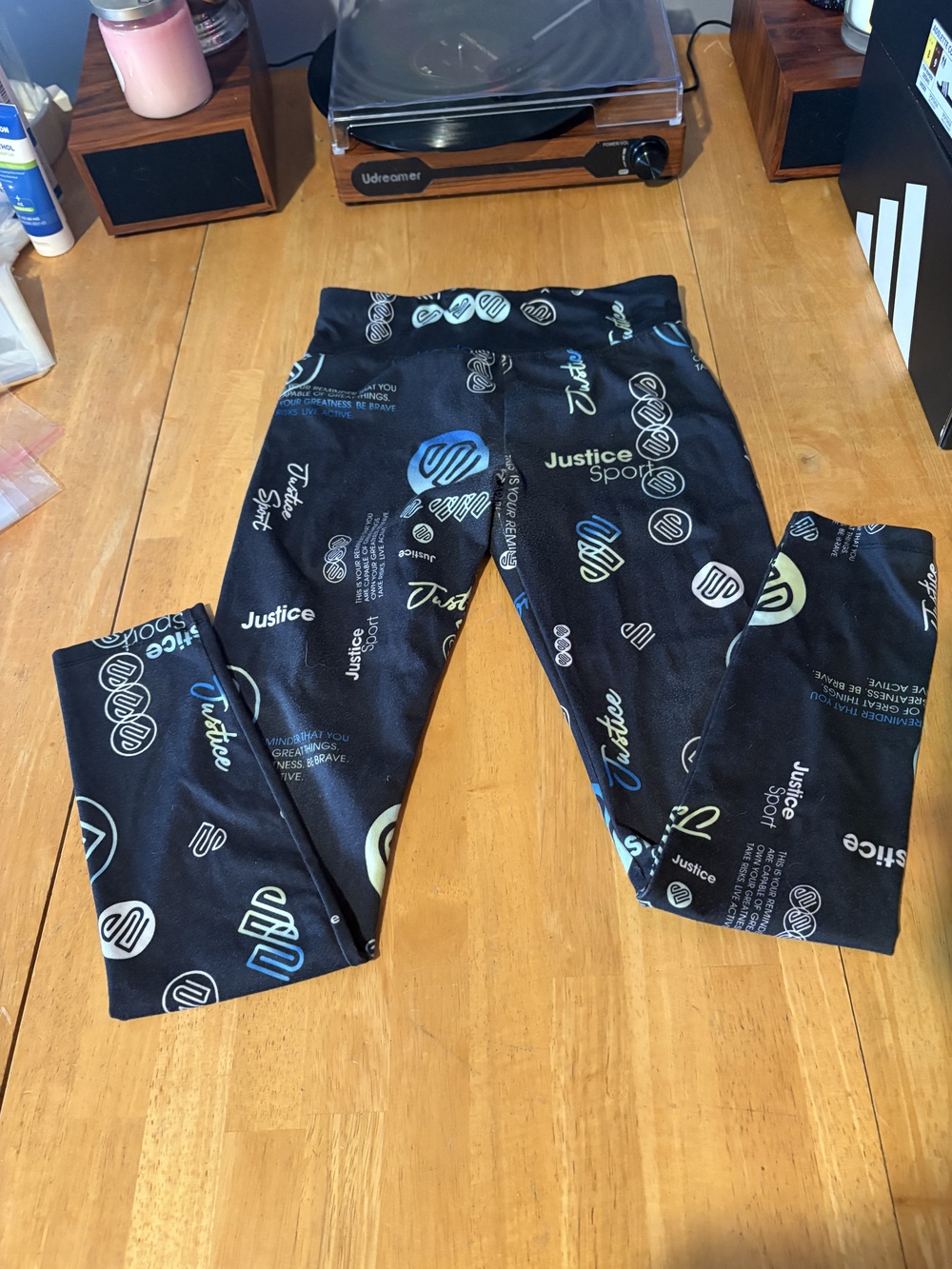 Justice Sport Girls Activewear Leggings Black Multi Graphic Size XL 16/18